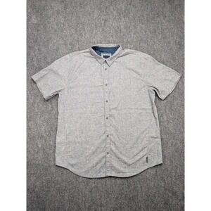 Prana Mens XXL Button Down Shirt Short Sleeve Casual Textured Hemp Blend‎
